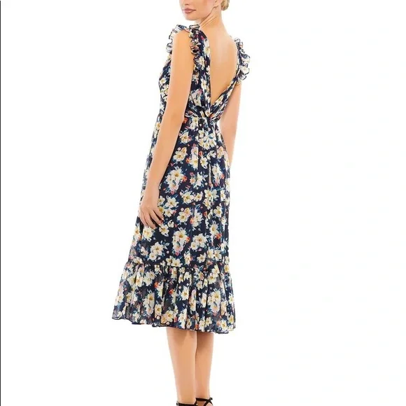 Mac Duggal | Dresses | Flowy Floral Print V Neck Cap Sleeve Midi Dress |  Poshmark
